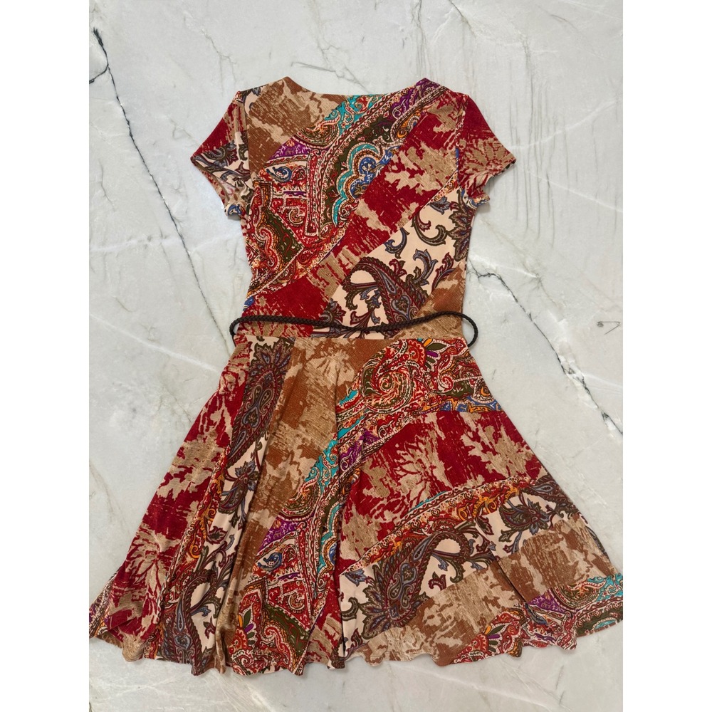 Lauren Ralph Lauren Petite Paisley Patchwork Faux Wrap Dress with Belt PM Red 71 - Picture 12 of 12